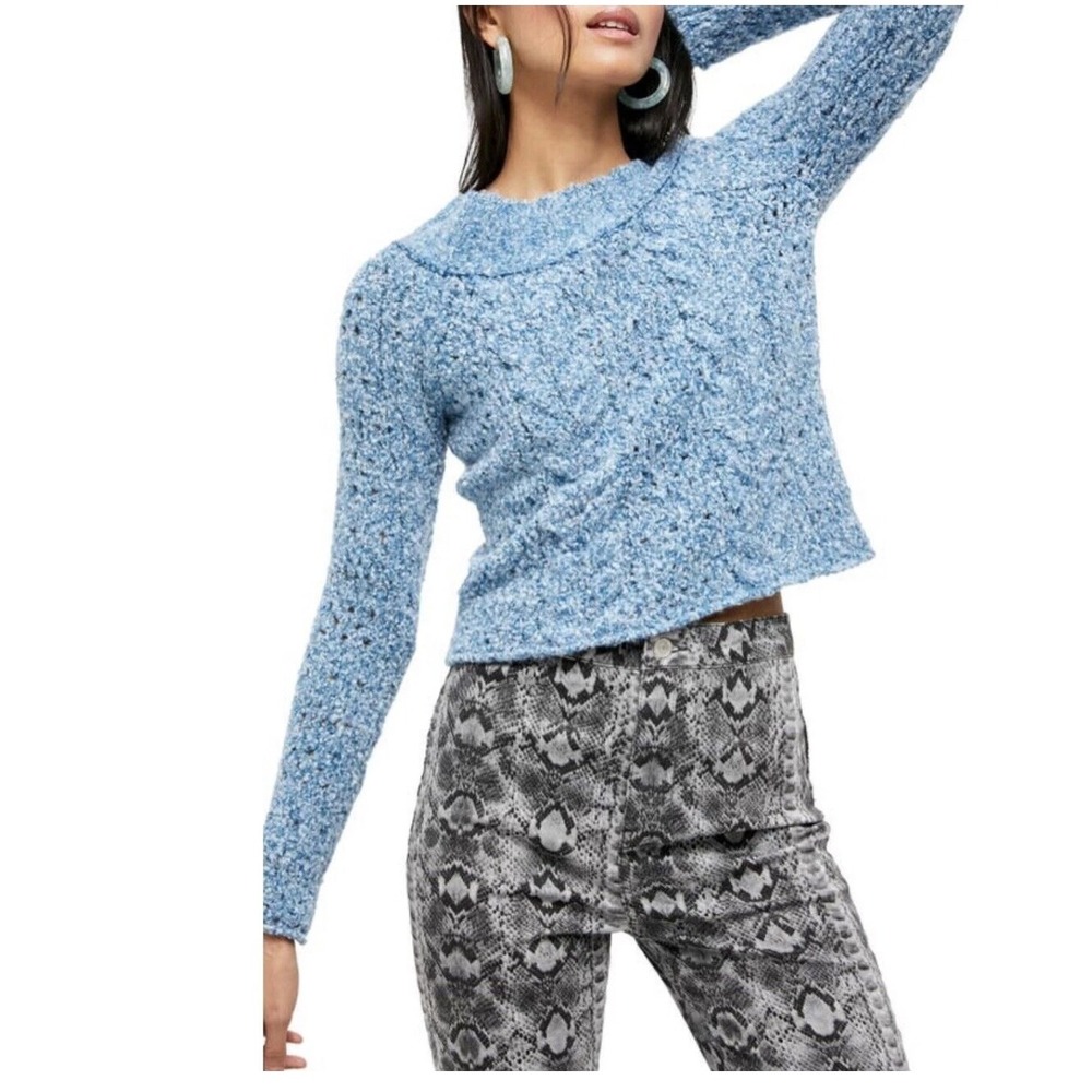 Free People Blue Marine Avalon Off The Shoulder Pullover Sweater Size S EUC